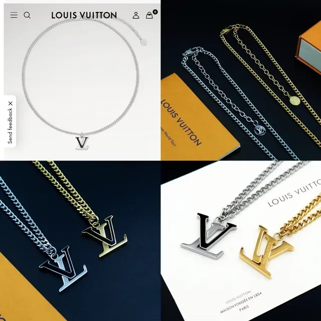Louis Vuitton LV Monogram Silver Curb Chain Necklace 12