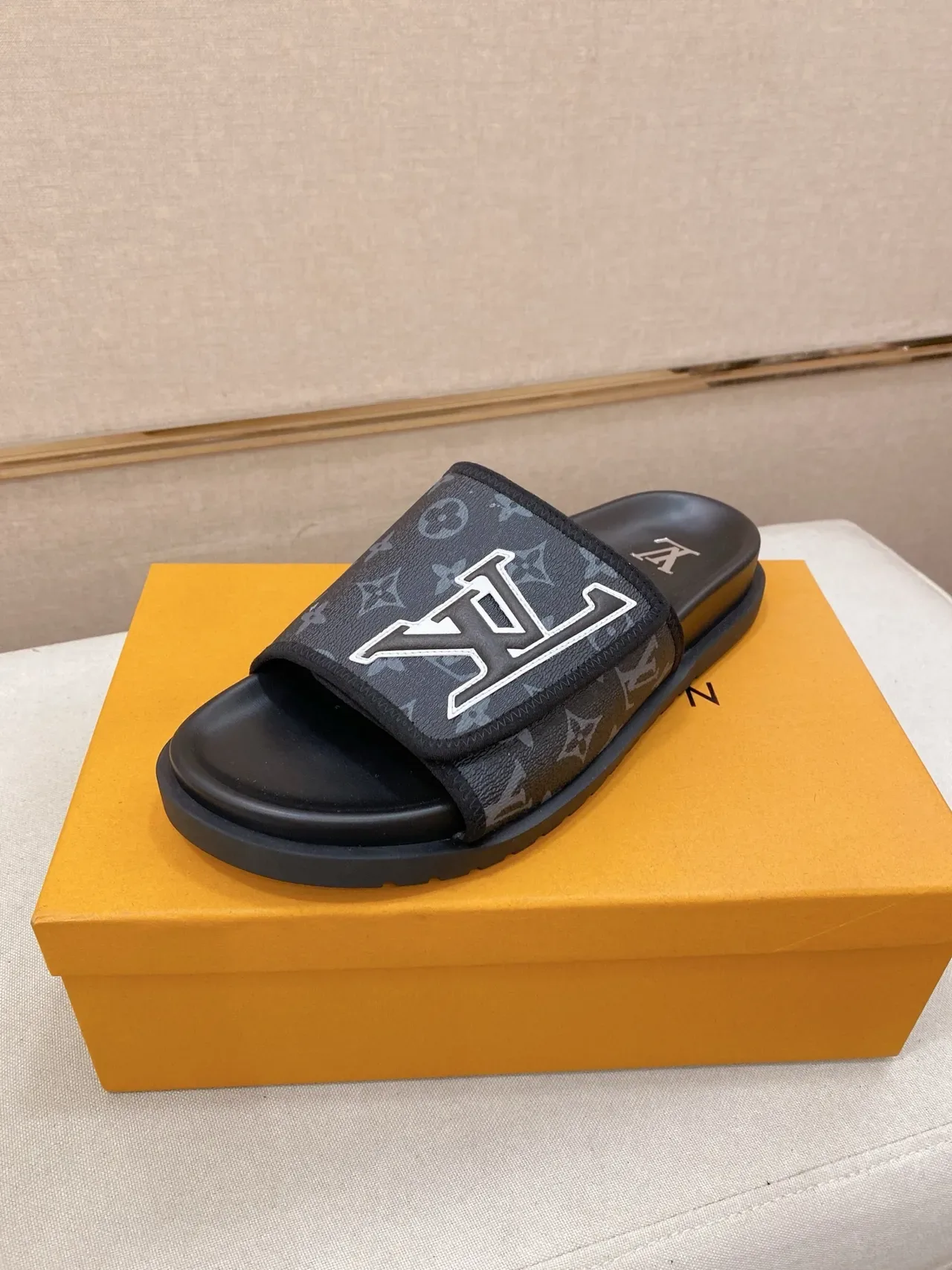 Louis Vuitton LV Slide Monogram Black Gray Slippers 4