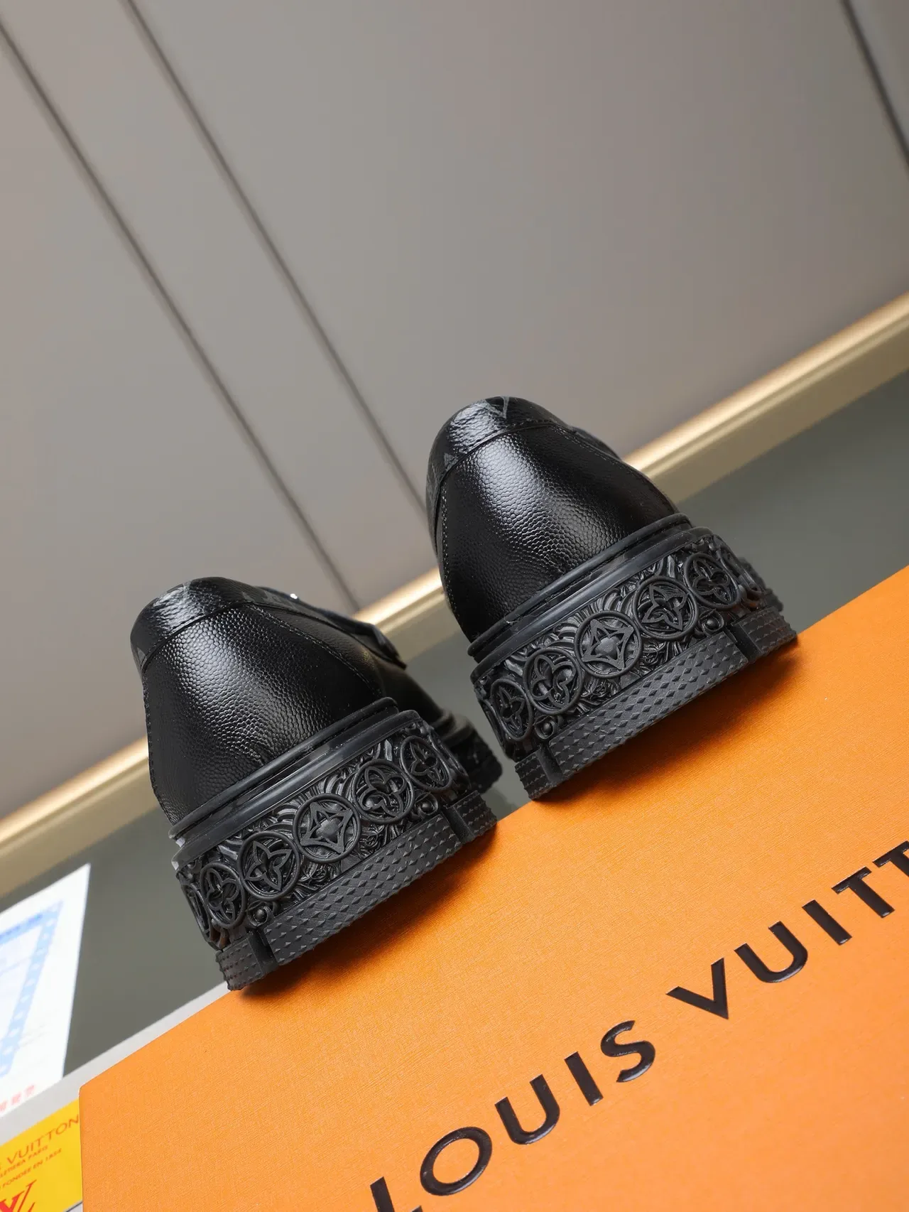Louis Vuitton LV Trail Loafer Black Pebbled Leather Monogrammed Tread Sole Loafer 3