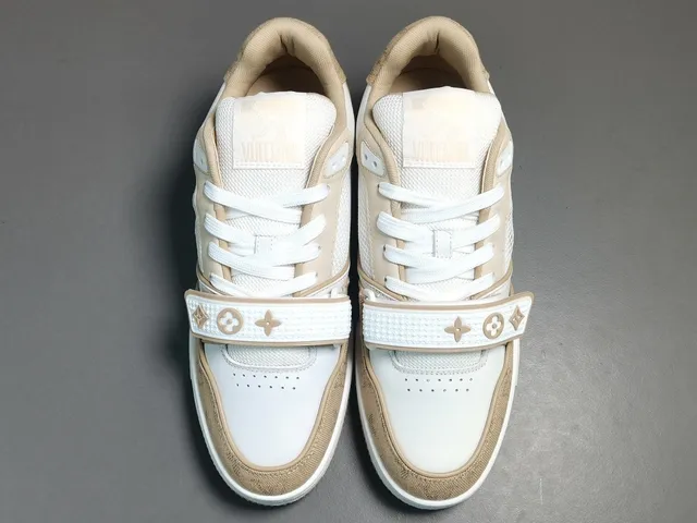 Louis Vuitton LV Trainer Beige White Monogram Canvas Dual-Strap Closure Lifestyle Sneakers 13
