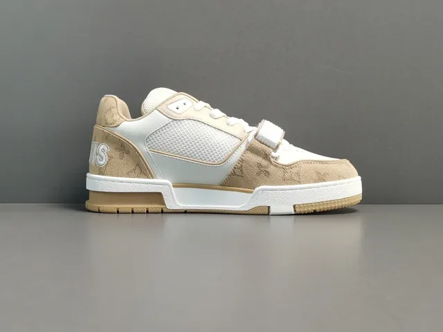Louis Vuitton LV Trainer Beige White Monogram Canvas Dual-Strap Closure Lifestyle Sneakers 14