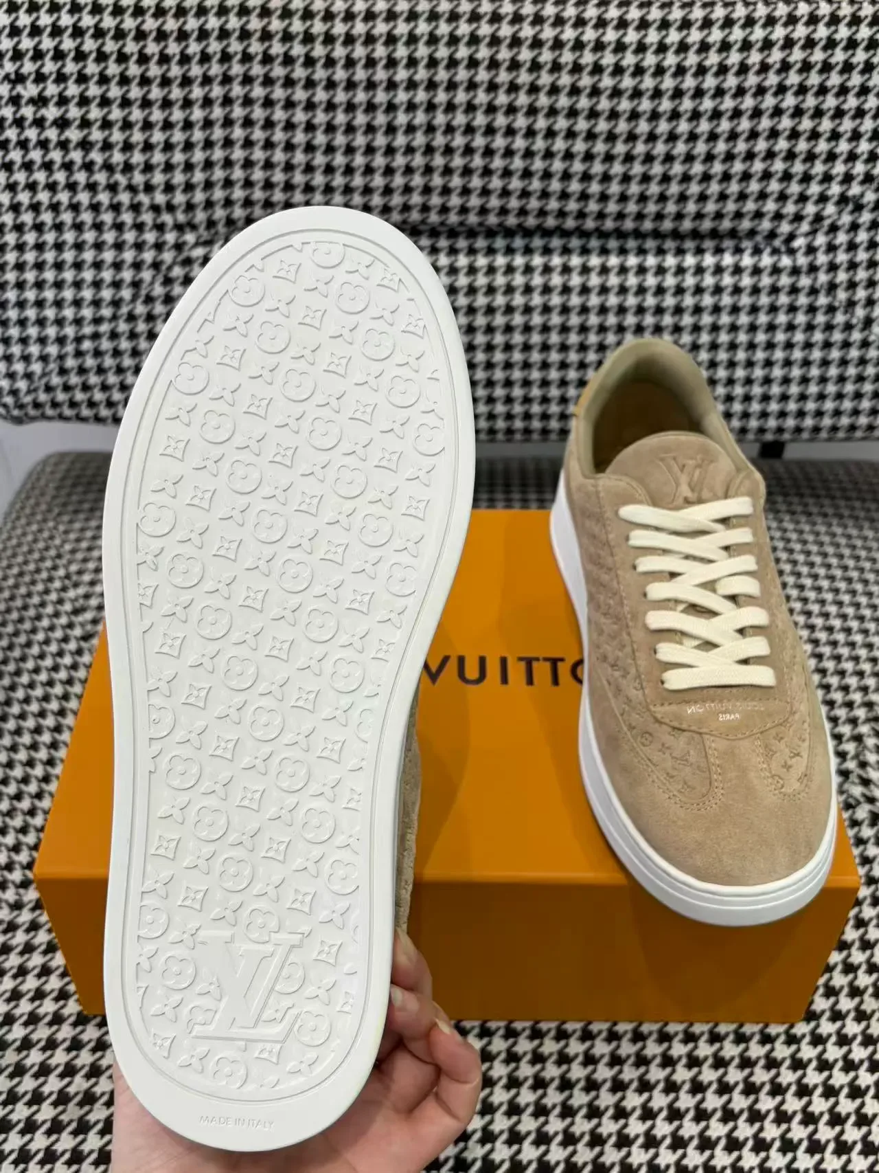 Louis Vuitton LV Trainer Beige White Monogrammed Suede Low-Top Lifestyle Sneakers 2