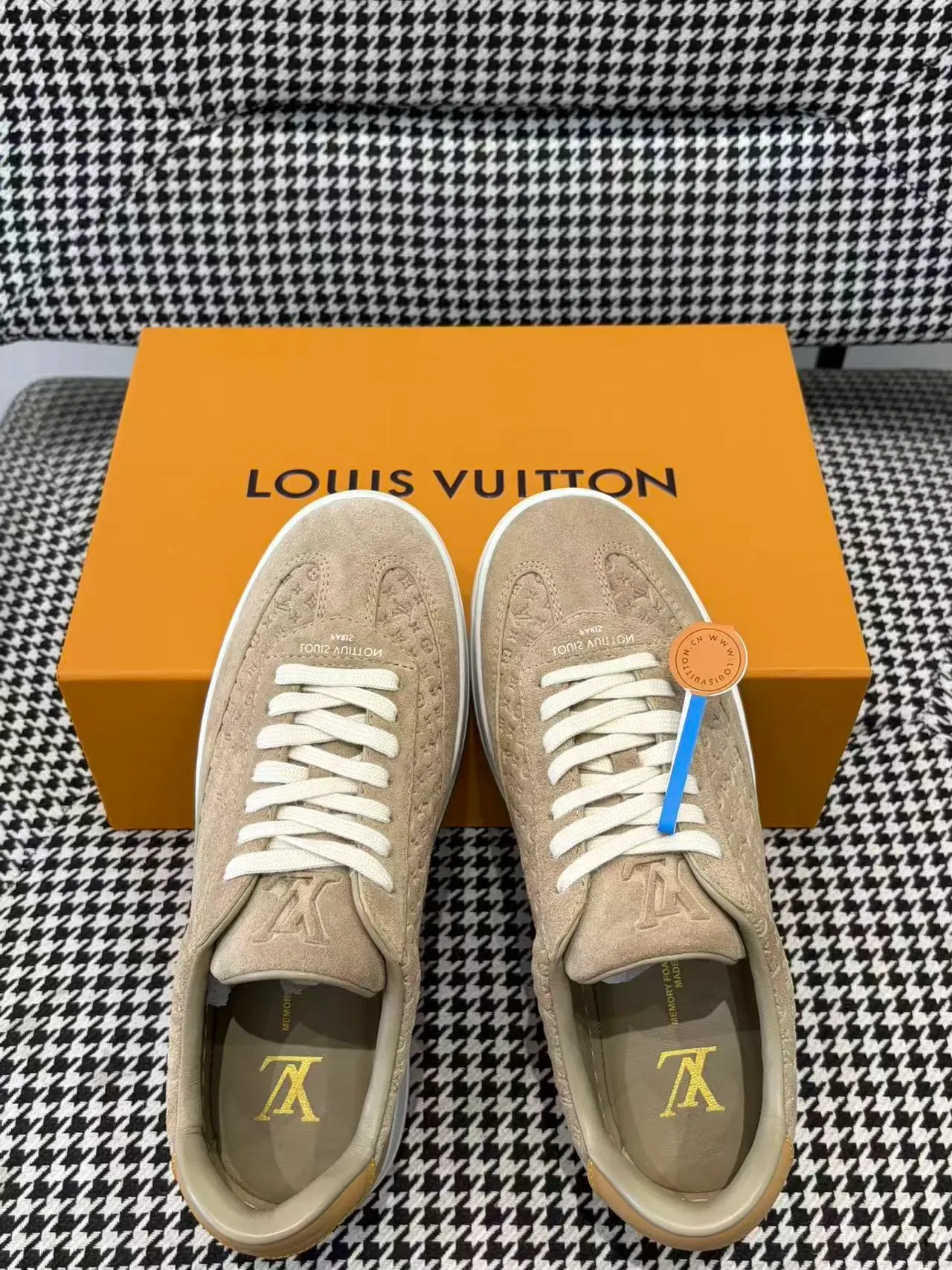 Louis Vuitton LV Trainer Beige White Monogrammed Suede Low-Top Lifestyle Sneakers 3