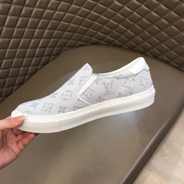 Louis Vuitton LV Trainer Beige White Slip-On Monogram Jacquard Canvas Basket Lifestyle 2