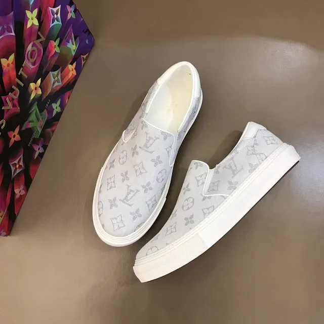 Louis Vuitton LV Trainer Beige White Slip-On Monogram Jacquard Canvas Basket Lifestyle 8