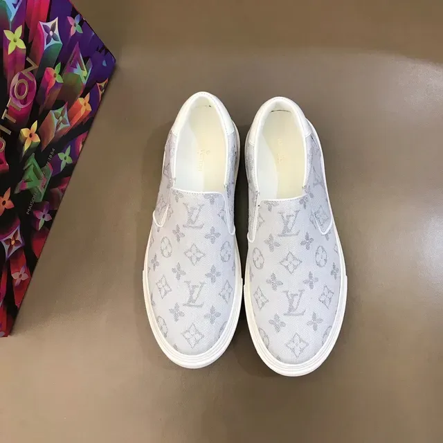 Louis Vuitton LV Trainer Beige White Slip-On Monogram Jacquard Canvas Basket Lifestyle 9