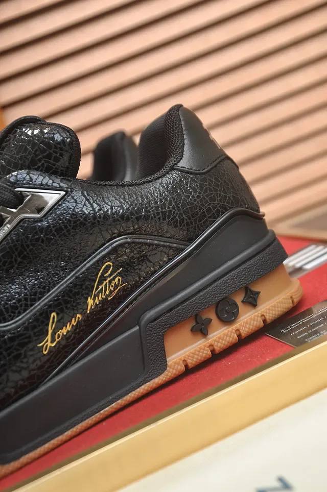 Louis Vuitton LV Trainer Black Brown Crackled Leather Gum Rubber Sole Lifestyle Sneakers 2