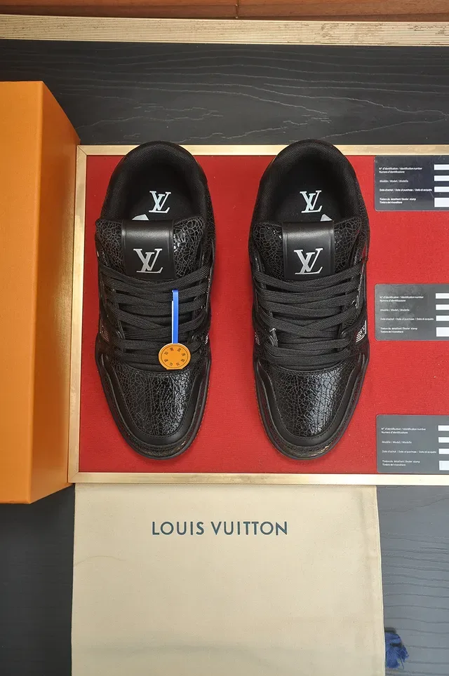 Louis Vuitton LV Trainer Black Brown Crackled Leather Gum Rubber Sole Lifestyle Sneakers 5