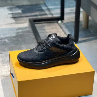 Louis Vuitton LV Trainer Black Monogrammed Knit Upper Quilted Heel Counter Lifestyle Sneakers