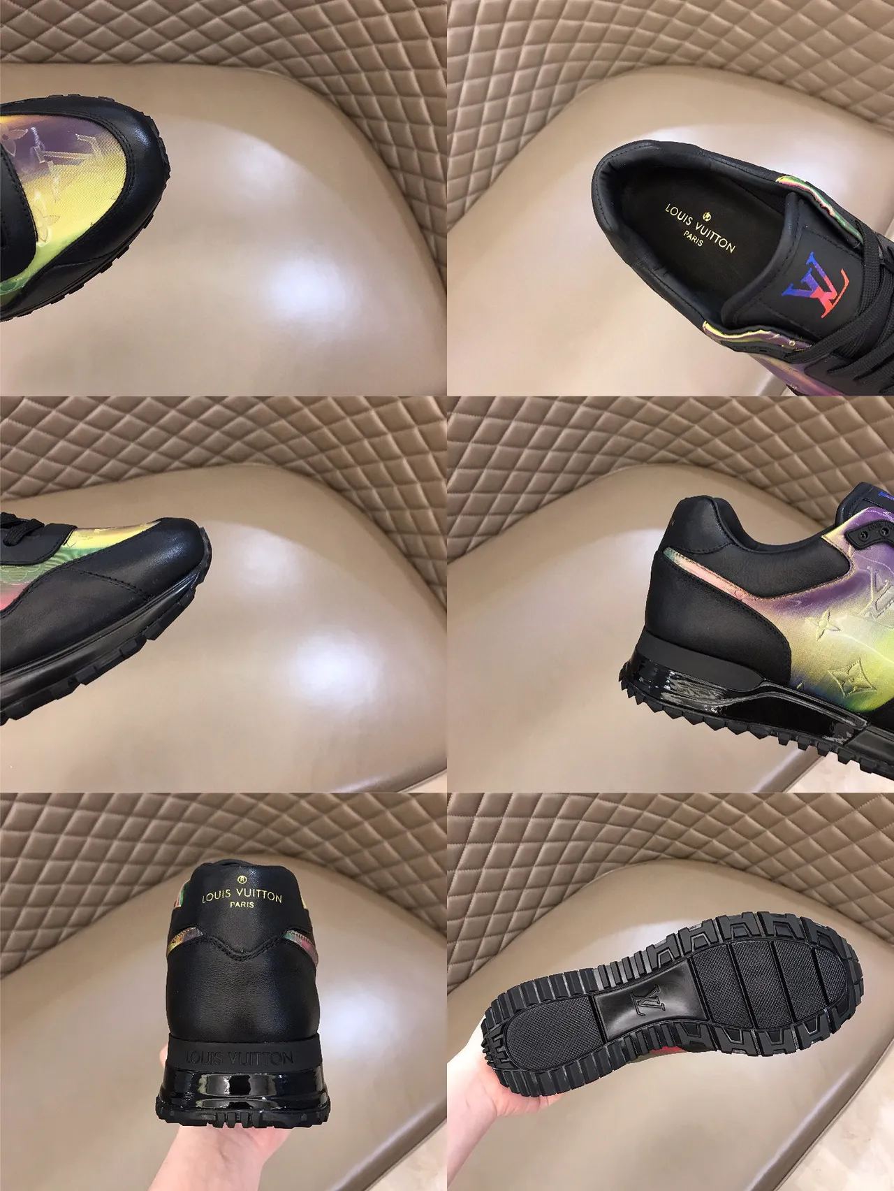 Louis Vuitton LV Trainer Black Multicolor Leather Iridescent Monogram Panel Lifestyle Sneakers 2