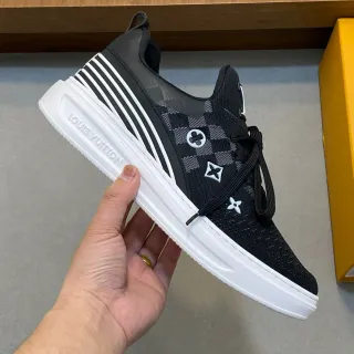 Louis Vuitton LV Trainer Black White Knit Upper Damier Check Panel Lifestyle Sneakers