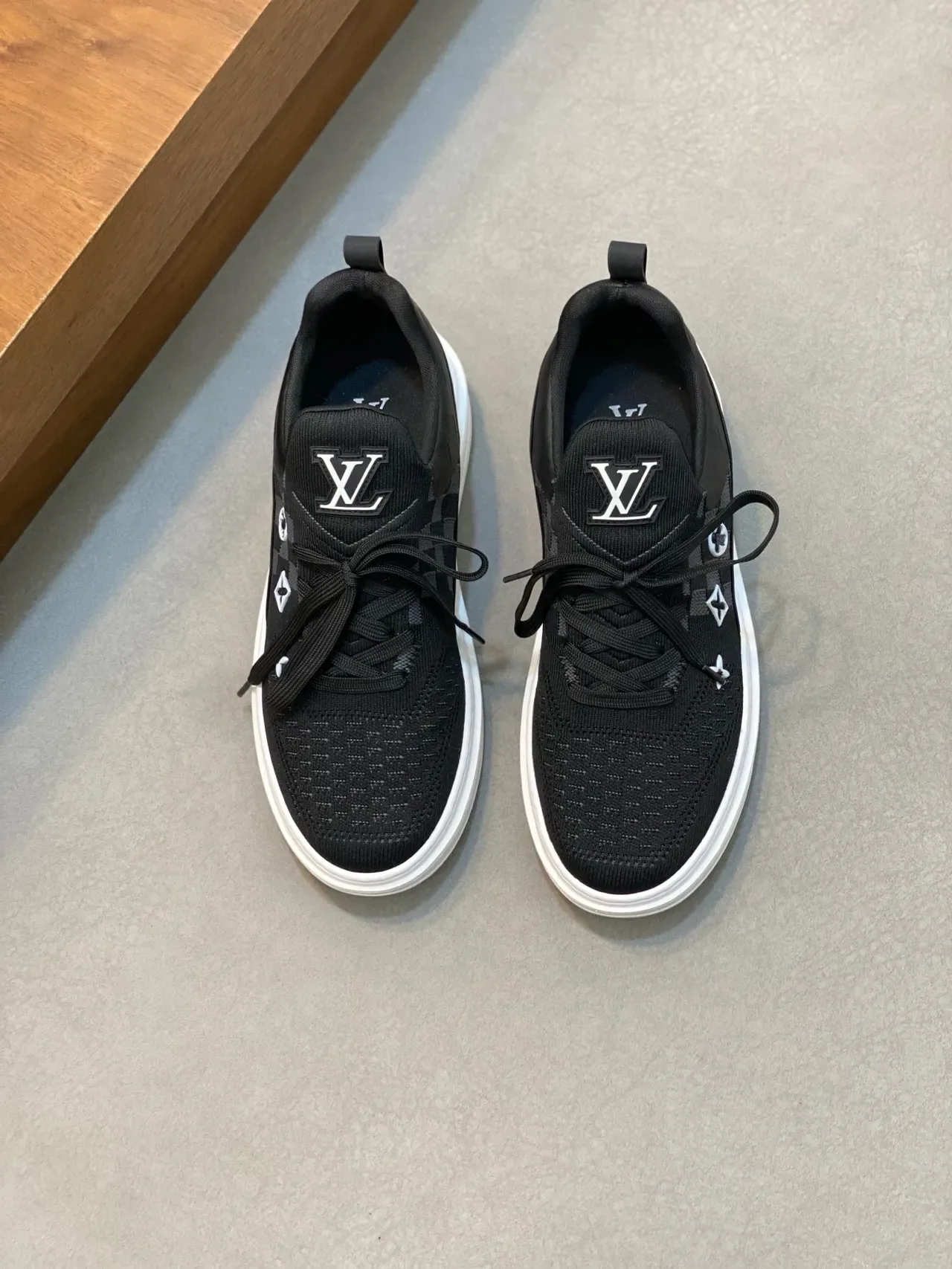 Louis Vuitton LV Trainer Black White Knit Upper Damier Check Panel Lifestyle Sneakers 5