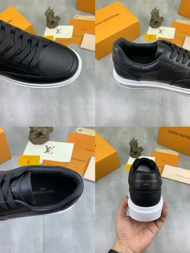 Louis Vuitton LV Trainer কালো ও সাদা লো-টপ চামড়া এবং টেক্সচার্ড প্যানেল উপর লাইফস্টাইল স্নিকার 2