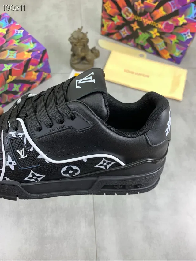 Louis Vuitton LV Trainer Black White Monogram-Printed Leather Perforated Toe Box Lifestyle Sneakers 4