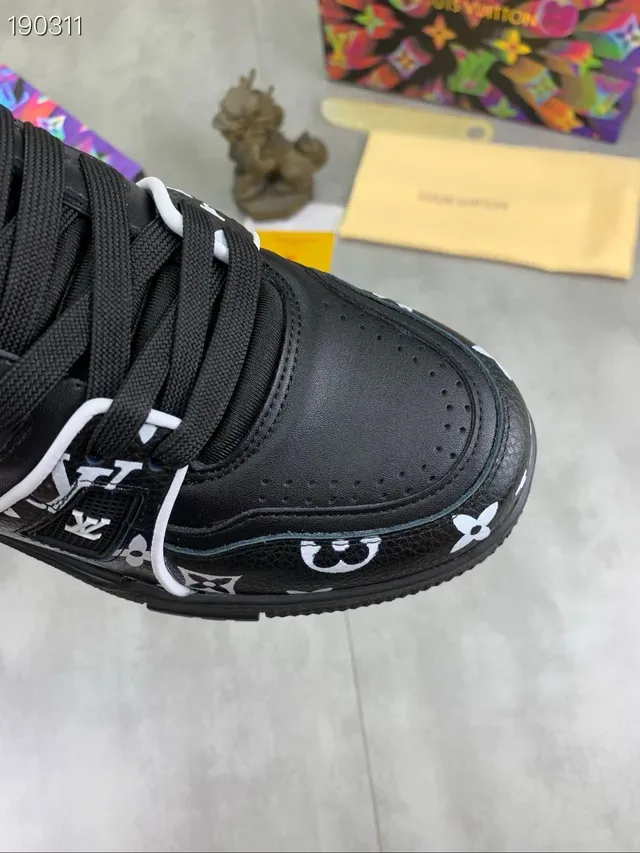 Louis Vuitton LV Trainer Black White Monogram-Printed Leather Perforated Toe Box Lifestyle Sneakers 5