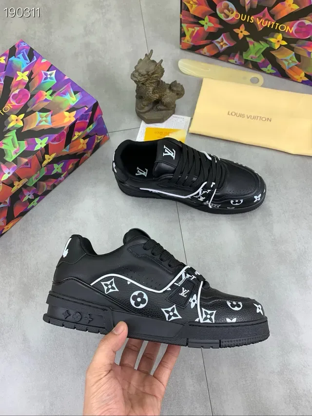 Louis Vuitton LV Trainer Black White Monogram-Printed Leather Perforated Toe Box Lifestyle Sneakers 6