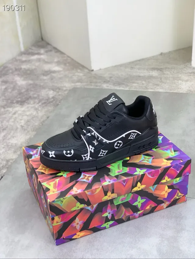 Louis Vuitton LV Trainer Black White Monogram-Printed Leather Perforated Toe Box Lifestyle Sneakers 7