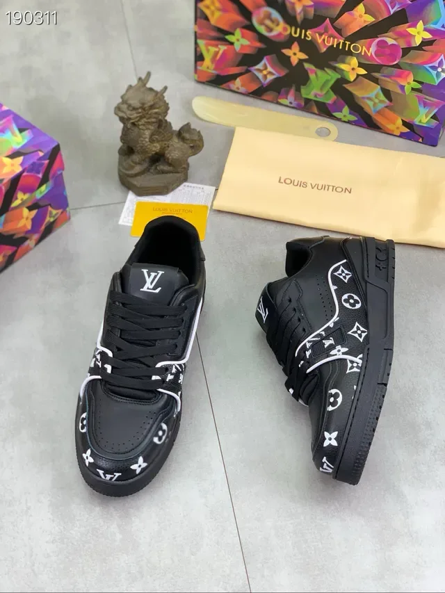 Louis Vuitton LV Trainer Black White Monogram-Printed Leather Perforated Toe Box Lifestyle Sneakers 8