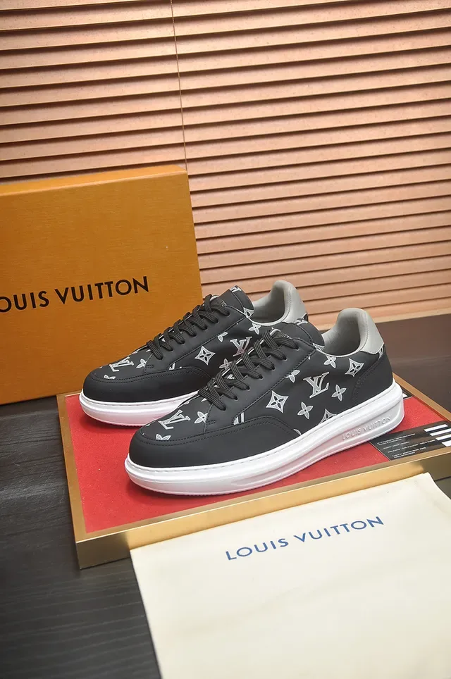 Louis Vuitton LV Trainer Black White Monogram-Printed Upper Platform Sole Lifestyle Sneakers 4
