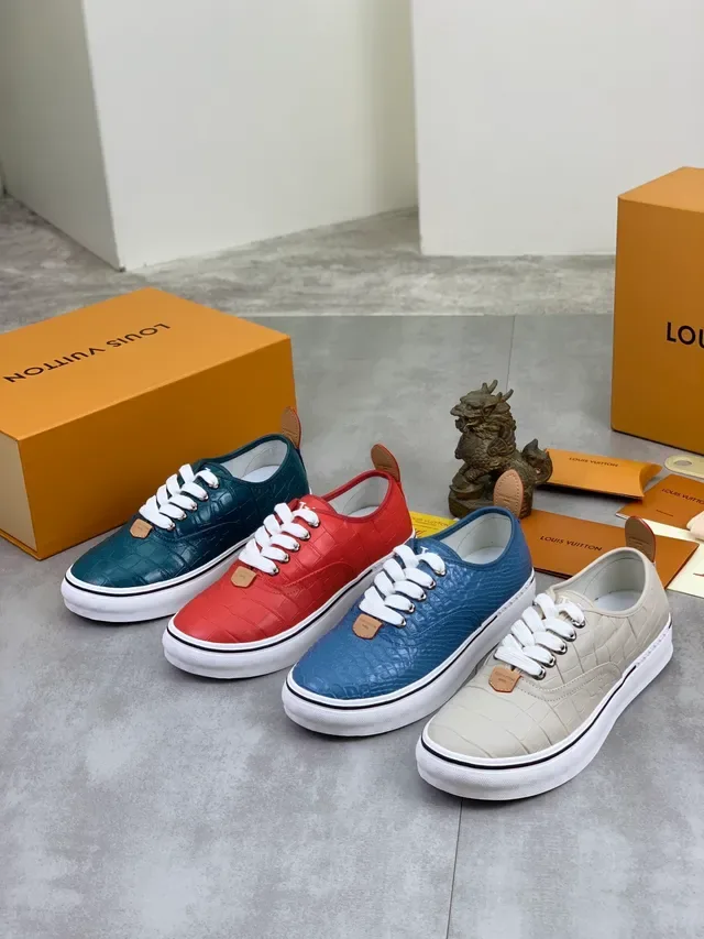 Louis Vuitton LV Trainer Blue White Crocodile-Embossed Leather Low-Top Lace-Up Lifestyle Sneakers 2