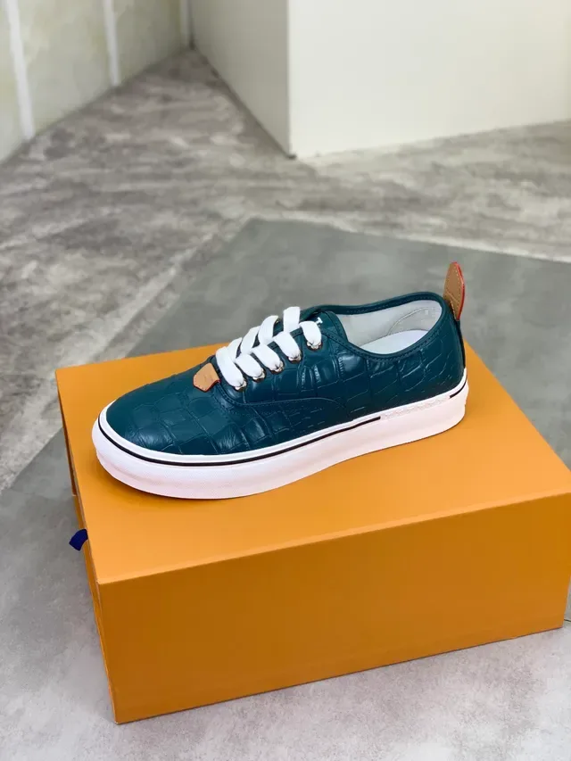 Louis Vuitton LV Trainer Blue White Crocodile-Embossed Leather Low-Top Lace-Up Lifestyle Sneakers 5