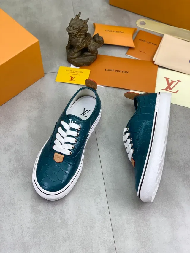 Louis Vuitton LV Trainer Blue White Crocodile-Embossed Leather Low-Top Lace-Up Lifestyle Sneakers 6