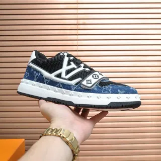 Louis Vuitton LV Trainer Blue White Denim Monogram Upper Strap Closure Lifestyle Sneakers