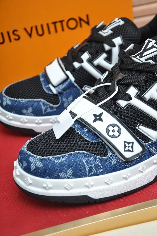 Louis Vuitton LV Trainer Blue White Denim Monogram Upper Strap Closure Lifestyle Sneakers 2
