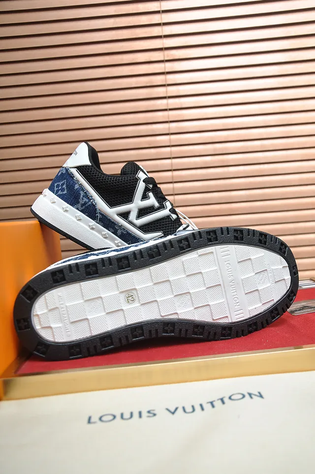 Louis Vuitton LV Trainer Blue White Denim Monogram Upper Strap Closure Lifestyle Sneakers 3