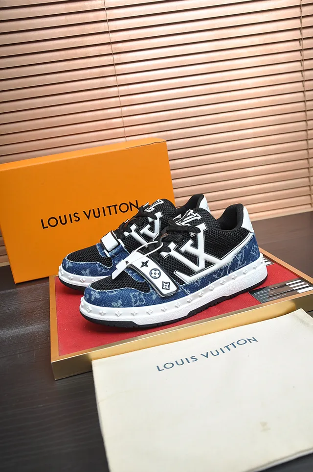 Louis Vuitton LV Trainer Blue White Denim Monogram Upper Strap Closure Lifestyle Sneakers 4