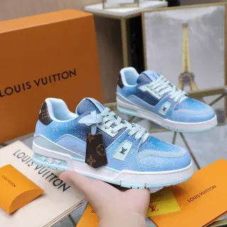 Louis Vuitton LV Trainer নীল সাদা লেয়ার্ড সোল মোনোগ্রাম লেদার অ্যাকসেন্ট লাইফস্টাইল স্নিকার্স