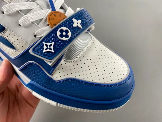 Louis Vuitton LV Trainer Blue White Monogram Flower Logo Perforated Leather Lifestyle Sneakers 2