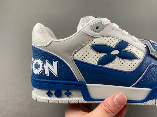 Louis Vuitton LV Trainer Blue White Monogram Flower Logo Perforated Leather Lifestyle Sneakers 3