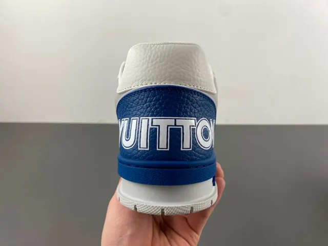 Louis Vuitton LV Trainer Blue White Monogram Flower Logo Perforated Leather Lifestyle Sneakers 4