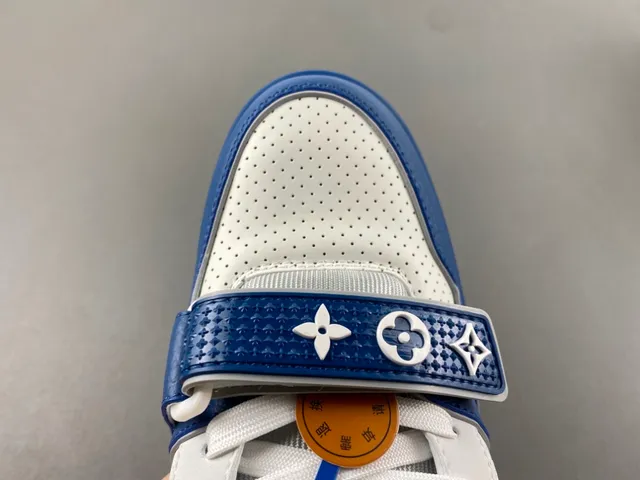 Louis Vuitton LV Trainer Blue White Monogram Flower Logo Perforated Leather Lifestyle Sneakers 5