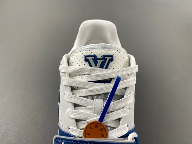 Louis Vuitton LV Trainer Blue White Monogram Flower Logo Perforated Leather Lifestyle Sneakers 6