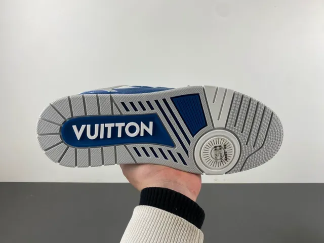Louis Vuitton LV Trainer Blue White Monogram Flower Logo Perforated Leather Lifestyle Sneakers 9