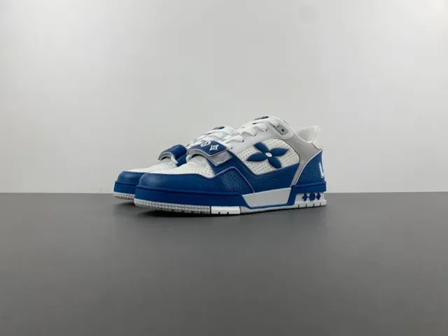 Louis Vuitton LV Trainer Blue White Monogram Flower Logo Perforated Leather Lifestyle Sneakers 10