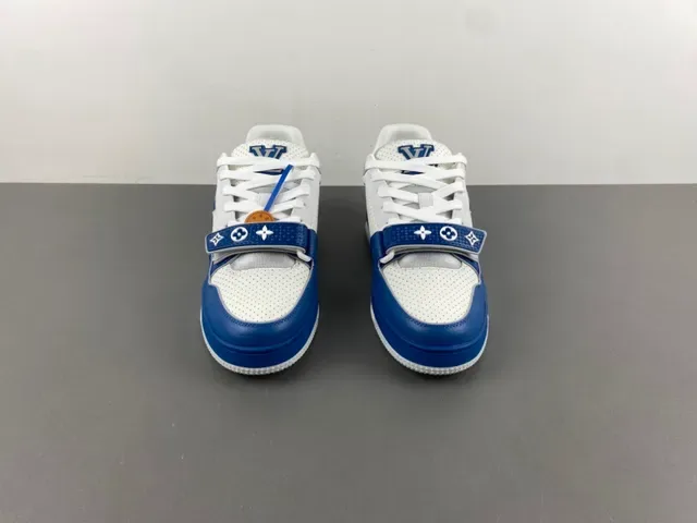 Louis Vuitton LV Trainer Blue White Monogram Flower Logo Perforated Leather Lifestyle Sneakers 11