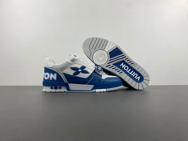 Louis Vuitton LV Trainer Blue White Monogram Flower Logo Perforated Leather Lifestyle Sneakers 12