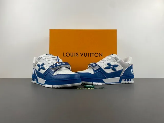 Louis Vuitton LV Trainer Blue White Monogram Flower Logo Perforated Leather Lifestyle Sneakers 13