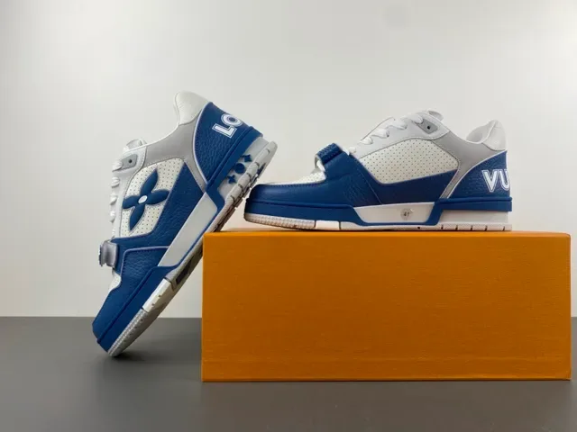 Louis Vuitton LV Trainer Blue White Monogram Flower Logo Perforated Leather Lifestyle Sneakers 14
