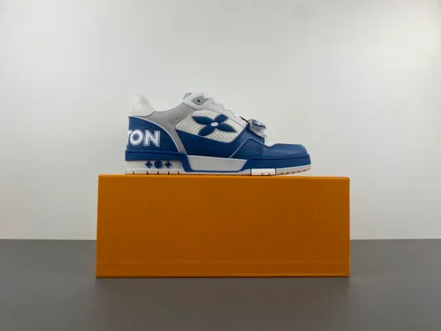 Louis Vuitton LV Trainer Blue White Monogram Flower Logo Perforated Leather Lifestyle Sneakers 15