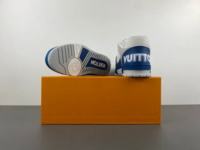 Louis Vuitton LV Trainer Blue White Monogram Flower Logo Perforated Leather Lifestyle Sneakers 16
