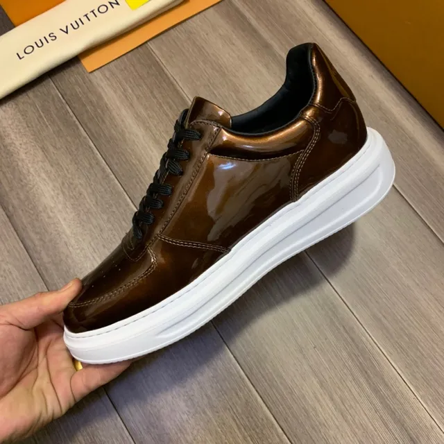 Louis Vuitton LV Trainer Brown Black Glossy Patent Leather Upper Perforated Toe Cap Lifestyle Sneakers 3