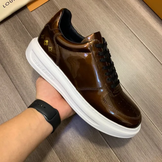 Louis Vuitton LV Trainer Brown Black Glossy Patent Leather Upper Perforated Toe Cap Lifestyle Sneakers 4