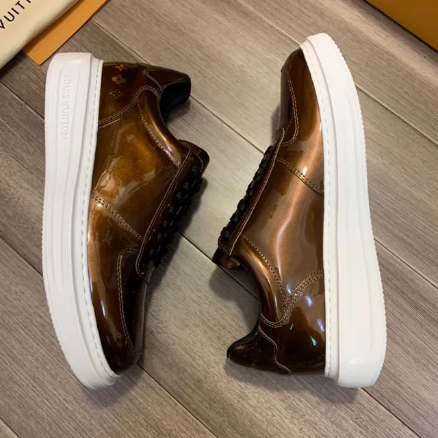 Louis Vuitton LV Trainer Brown Black Glossy Patent Leather Upper Perforated Toe Cap Lifestyle Sneakers 5