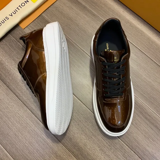 Louis Vuitton LV Trainer Brown Black Glossy Patent Leather Upper Perforated Toe Cap Lifestyle Sneakers 6