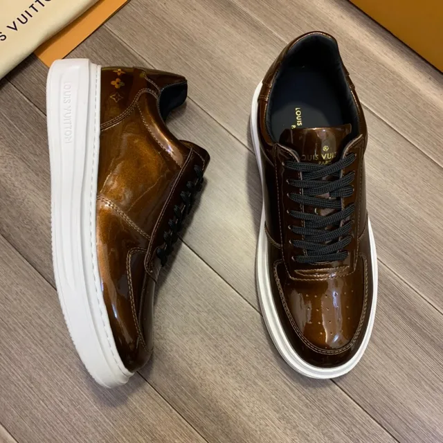 Louis Vuitton LV Trainer Brown Black Glossy Patent Leather Upper Perforated Toe Cap Lifestyle Sneakers 7
