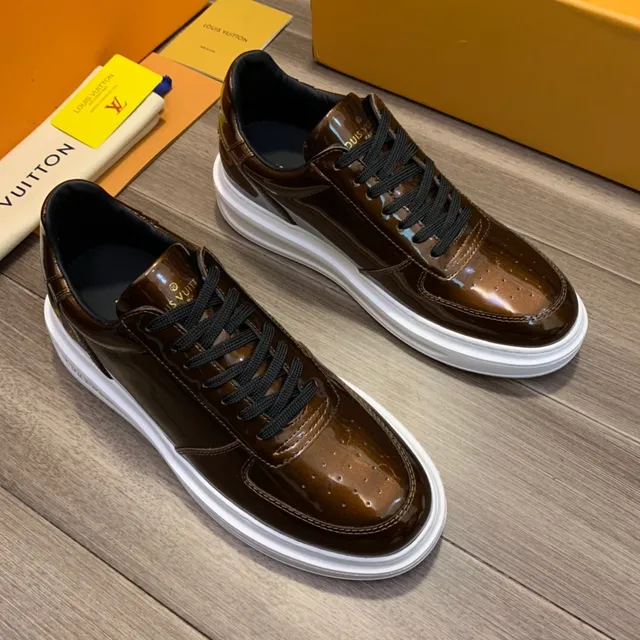 Louis Vuitton LV Trainer Brown Black Glossy Patent Leather Upper Perforated Toe Cap Lifestyle Sneakers 9